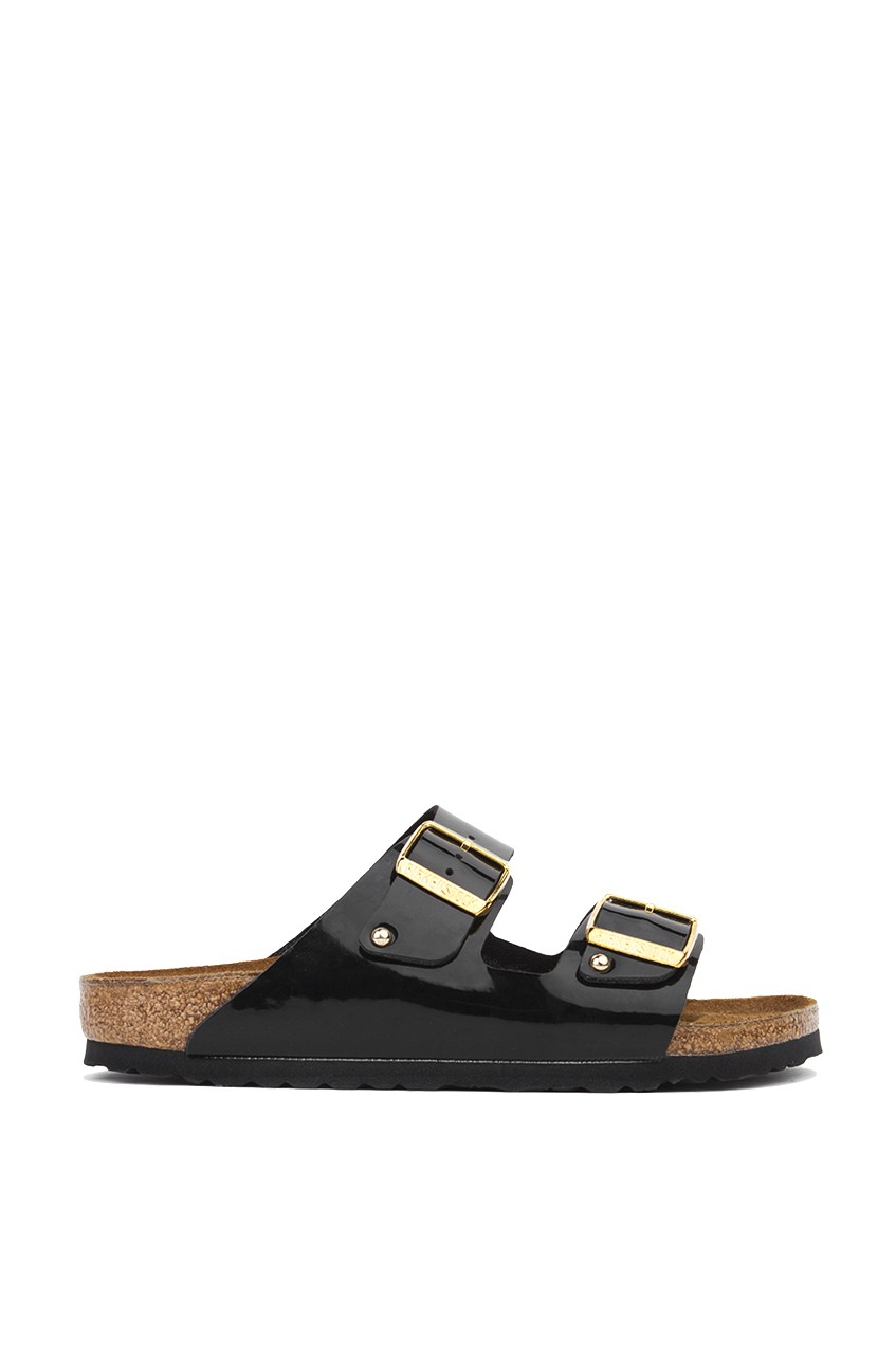Lyst - Birkenstock Arizona Leather Sandal - Black Patent With Gold Buckle in Black